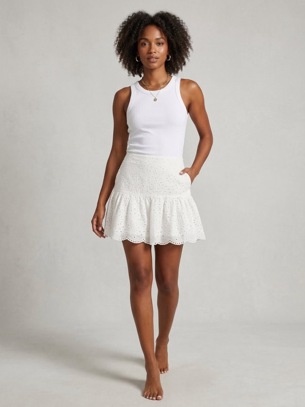 Dynamite White Eyelet Ruffle Mini Skirt